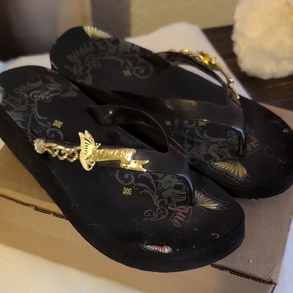 Guess Black and Gold Women's Sandals